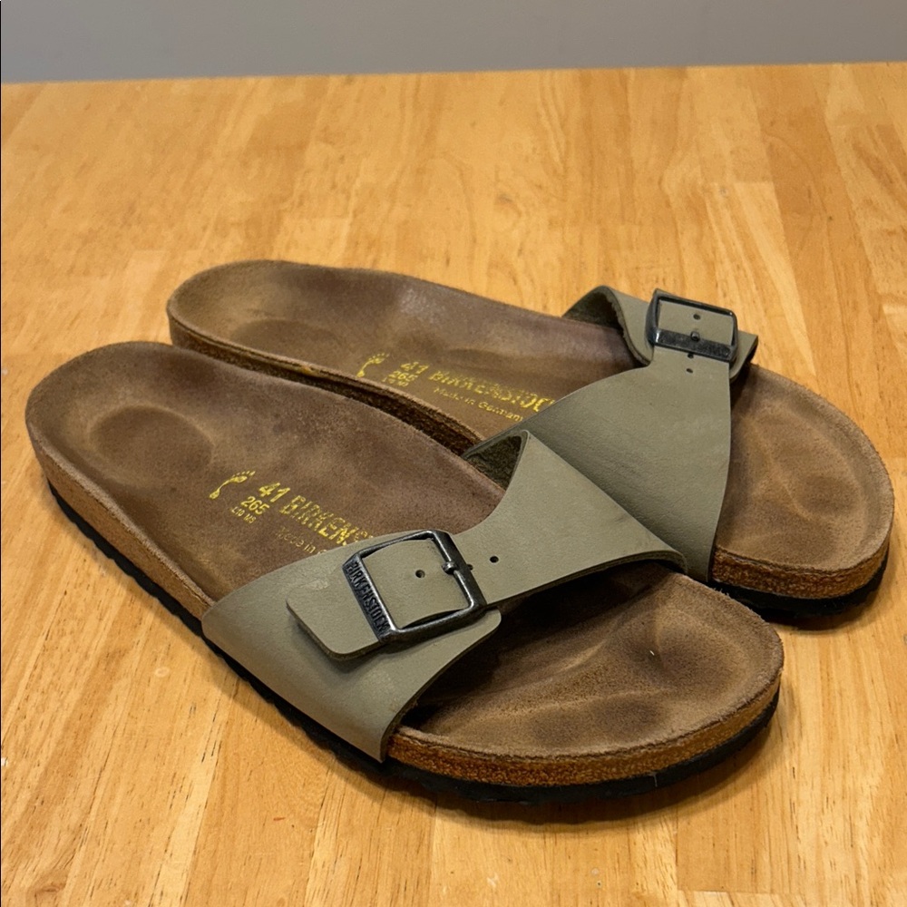 Birkenstock Madrid Green Single-Buckle Slide Sandals Birko-Flor EU 41 US 10W 8M